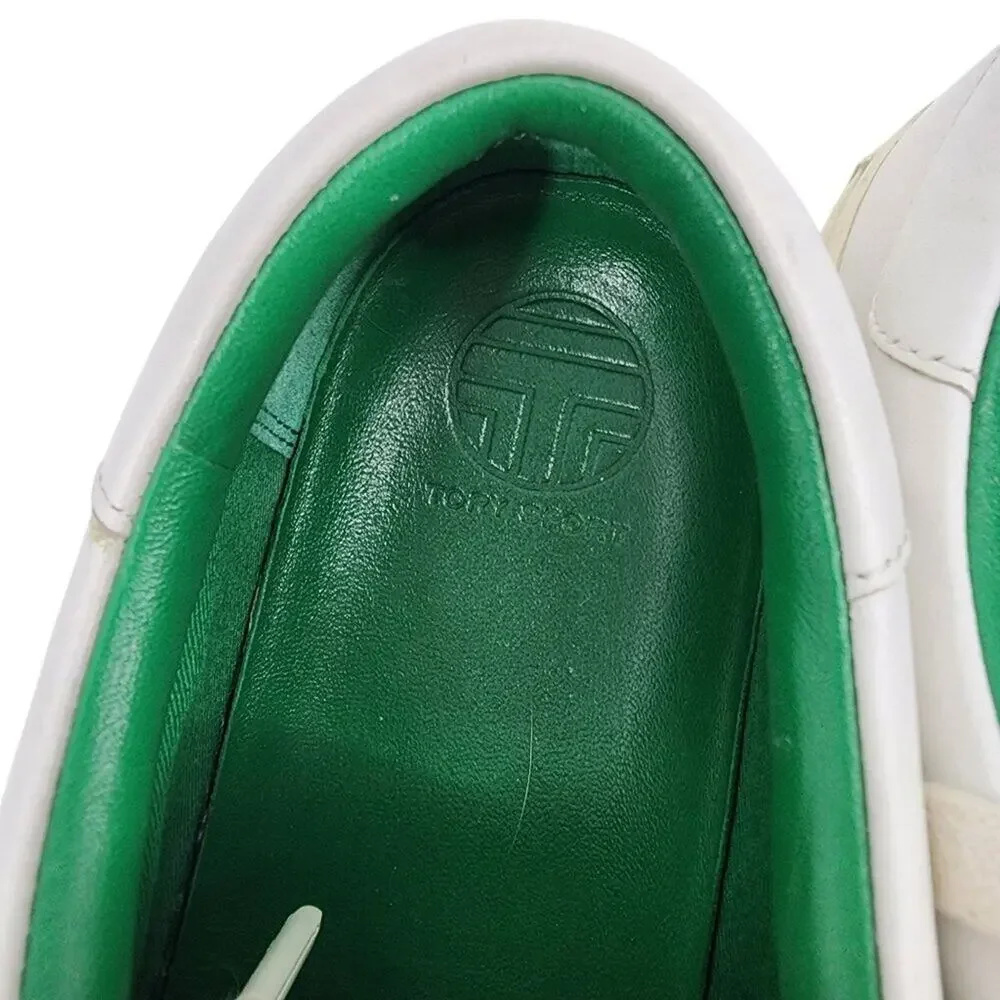 Tory Burch Womens White & Green Leather Sneakers W/ Ruffle Detail Size 7.5